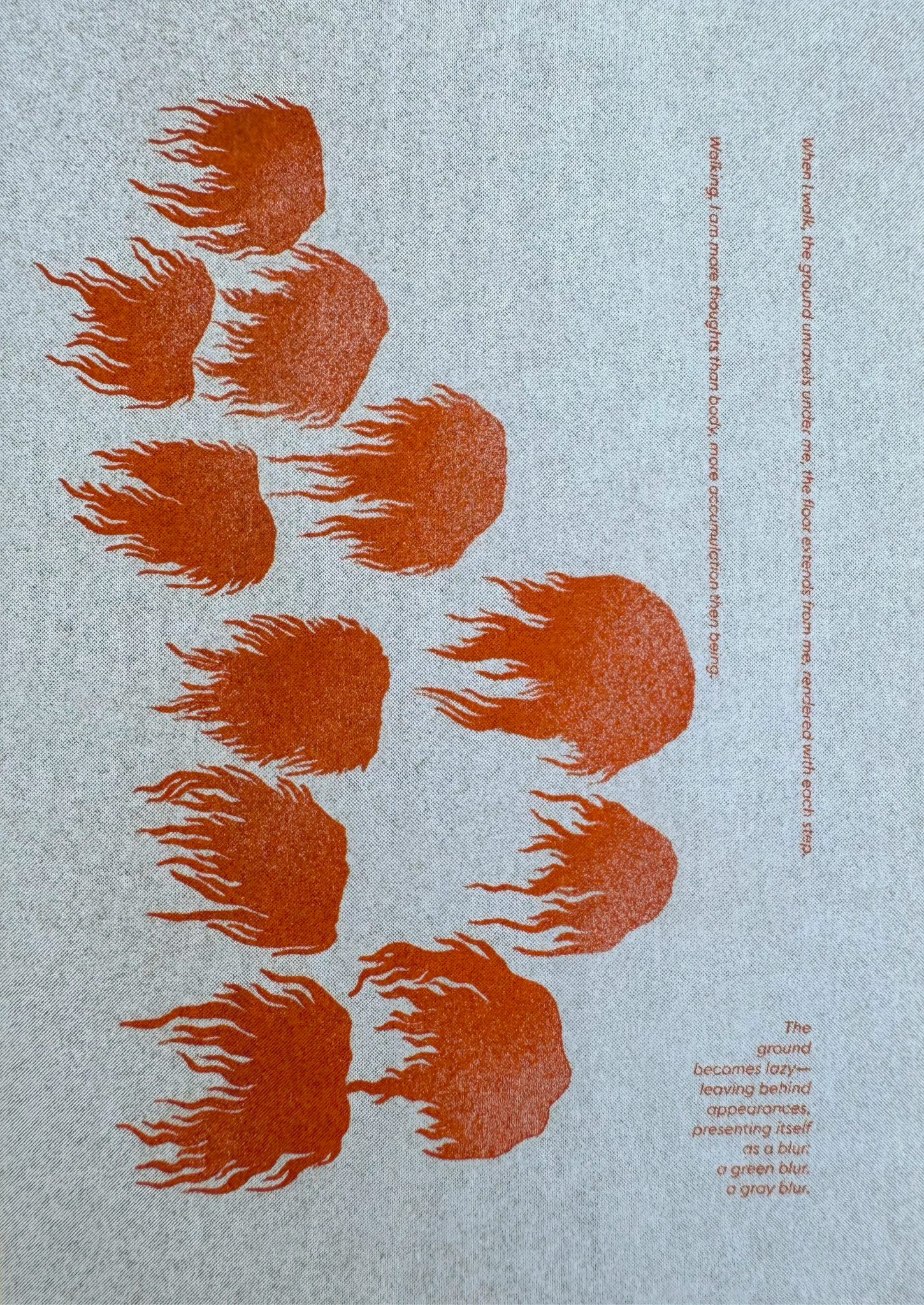 Orange flame-like printed forms